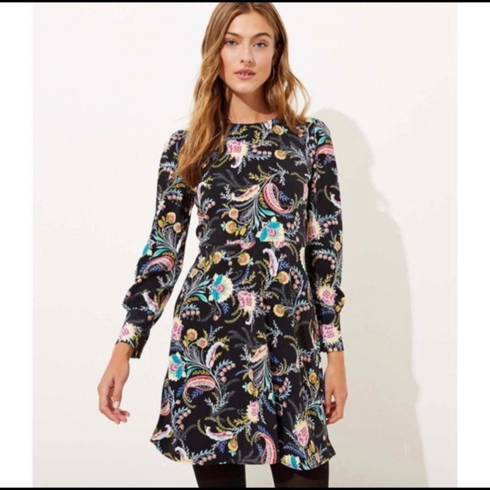 LOFT long sleeve paisley dress, size 8